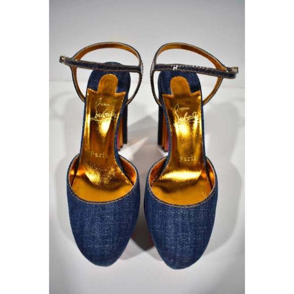 Christian Louboutin Coluna Pump 130 Denim Blue Ankle Strap Platform Heel 36.5 - Picture 7 of 12